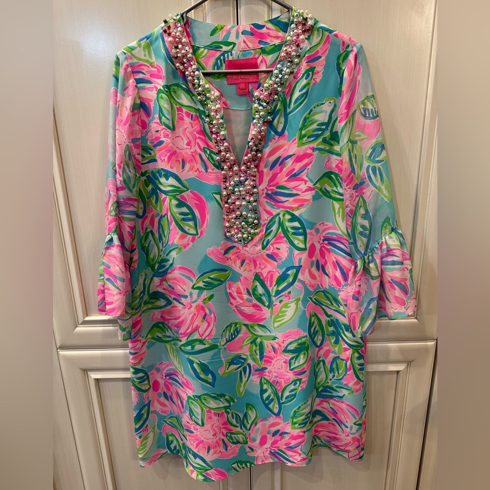 NWT Lilly Pulitzer Elenora Silk Dress, Multi Totally Blossom, Medium